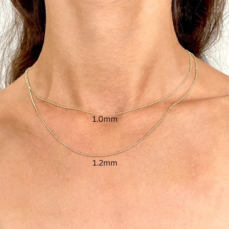 Solid 14K Gold Bead Chain Necklace 1.0mm- 2.5mm Wide