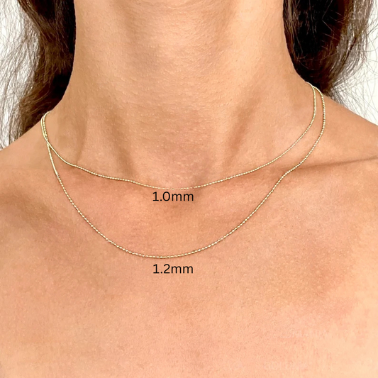 Solid 14K Gold Bead Chain Necklace 1.0mm- 2.5mm Wide