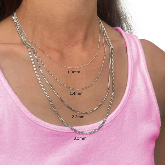 Solid 14K White Gold Gourmette Chain Necklace, 1.0mm to 3mm Wide