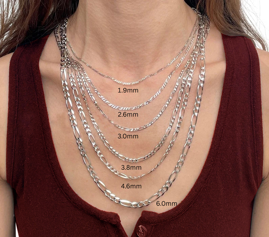 Solid 14K White Gold Figaro Chain Necklace, 1.9mm To 6mm Wide