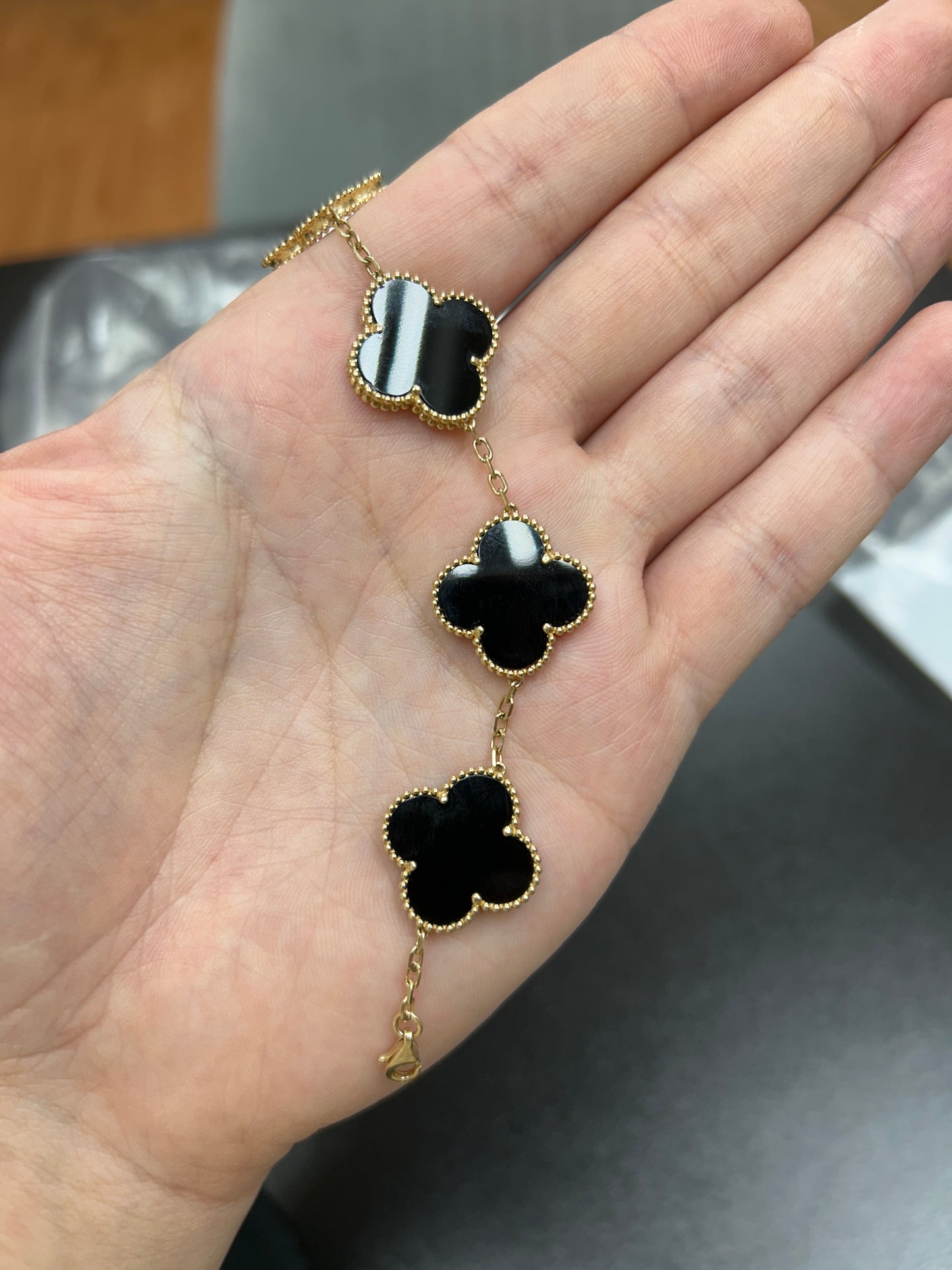 14k Gold Black Clover Bracelet