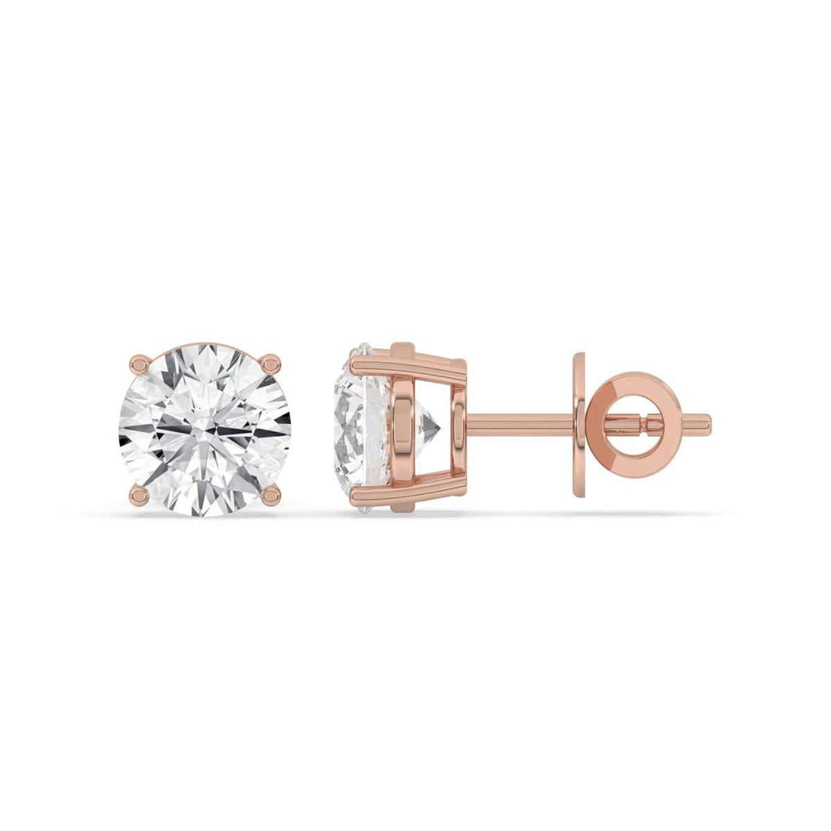 4CT Round Lab Grown Diamond Basket Set Stud Earrings 14K Gold Certified