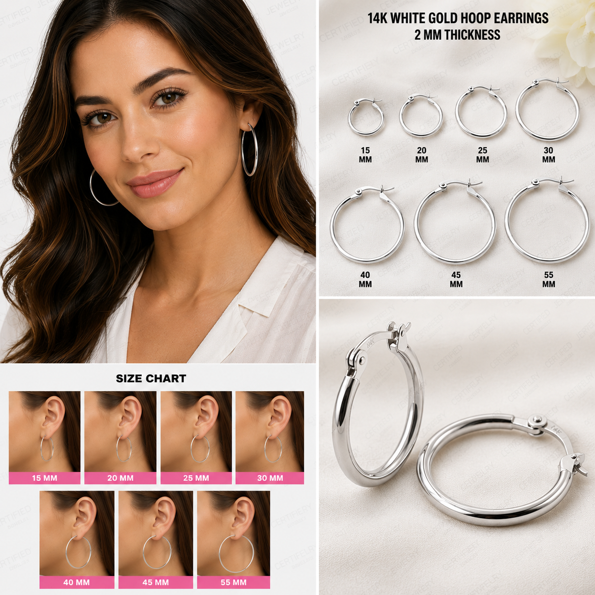 14K Solid Gold Hoop Earrings Real Yellow White Gold Women Fine Jewelry