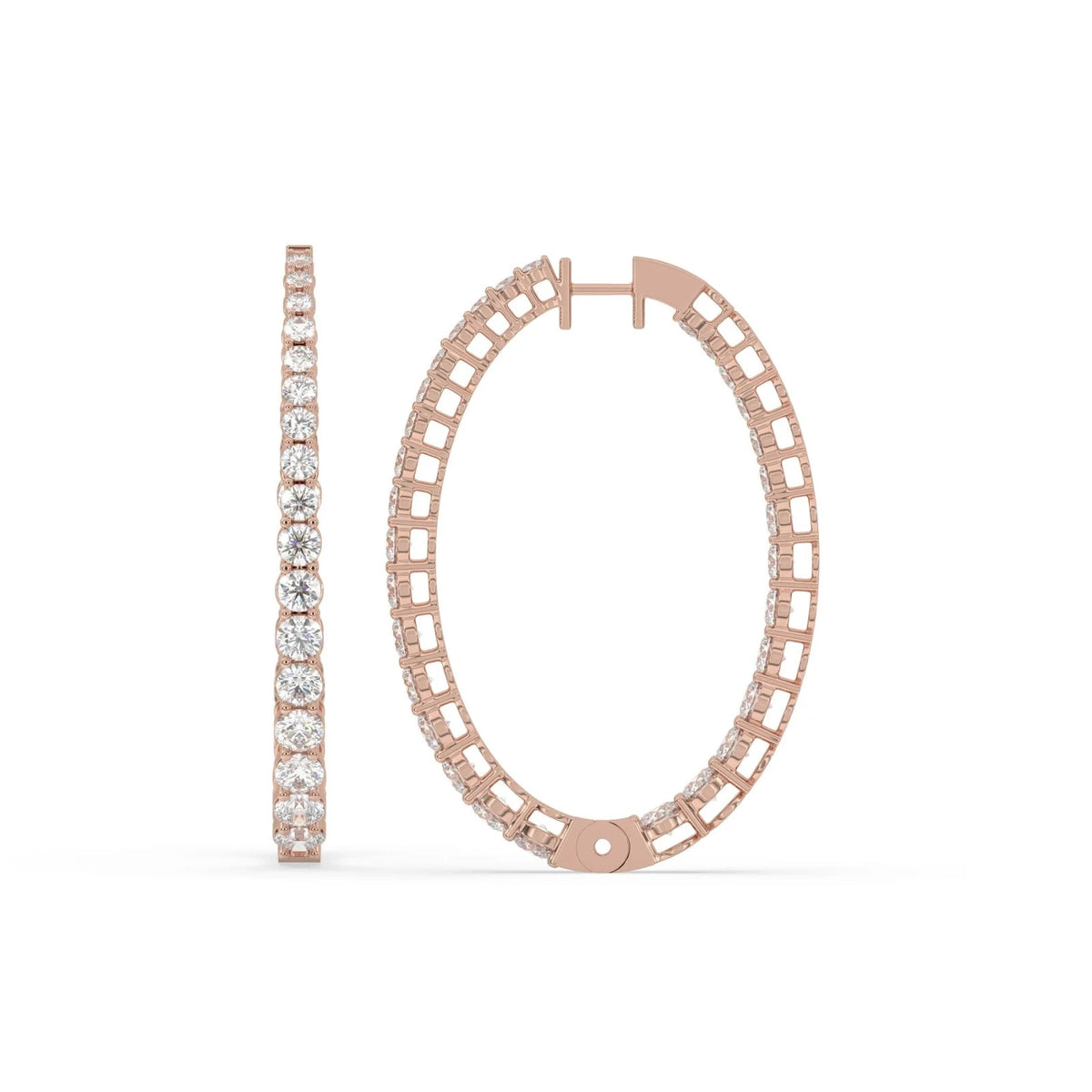 4CT Round Lab Grown Diamond Inside Out Huggie Hoop Earrings 14K Gold
