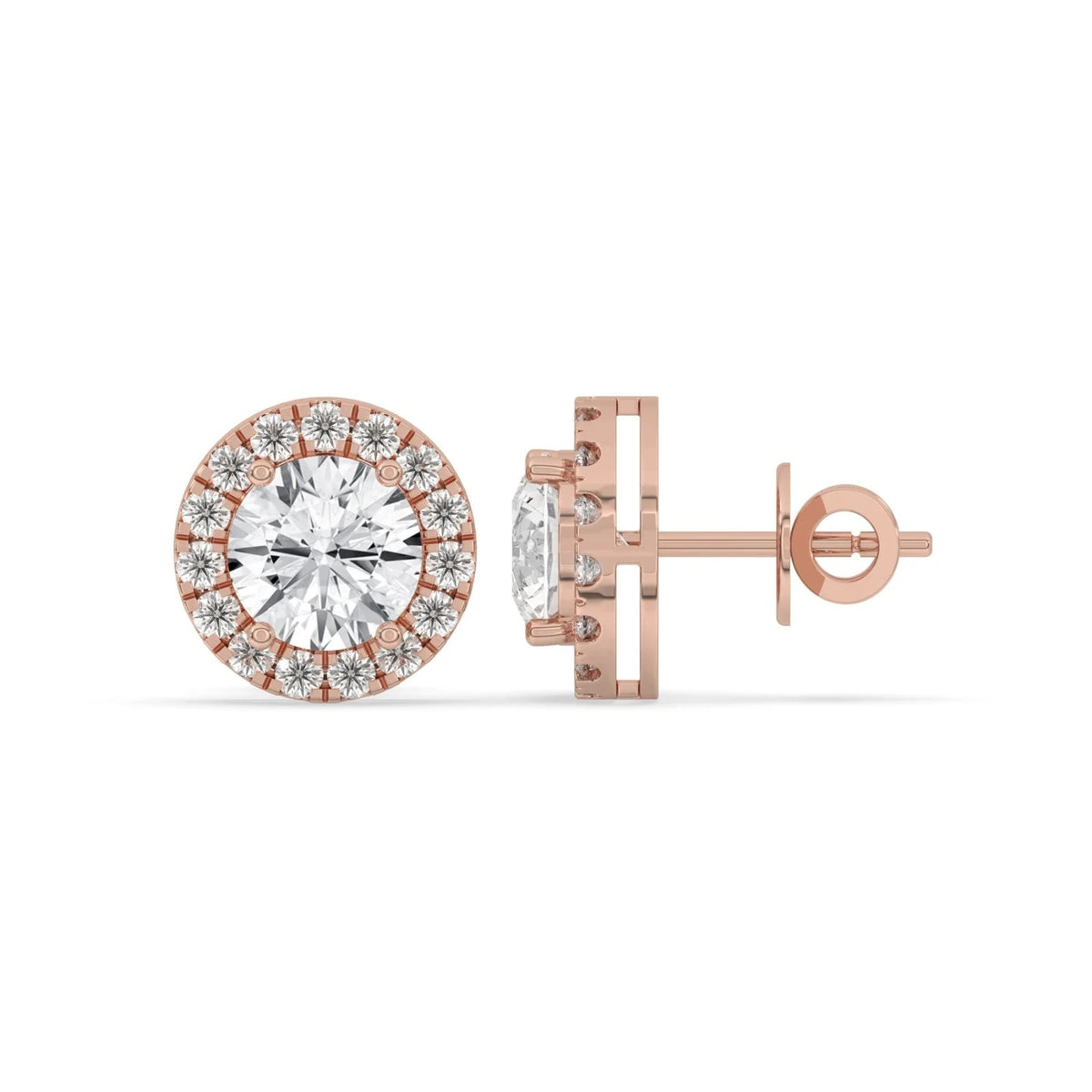 4CT Round Lab Grown Diamond Halo Stud Earrings 14K Gold Certified