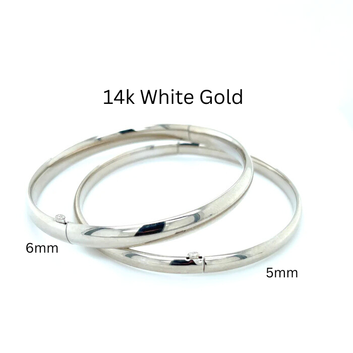 14k White Gold Plain Polished Bangel Bracelet, 5mm Or 6mm Wide