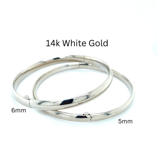 14k White Gold Plain Polished Bangel Bracelet, 5mm Or 6mm Wide