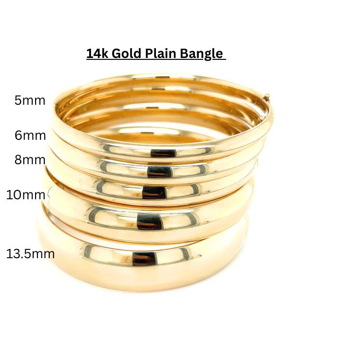 14K Yellow Gold Plain Comfort Fit Bangle Bracelet, 5mm TO 13.5mm Wide