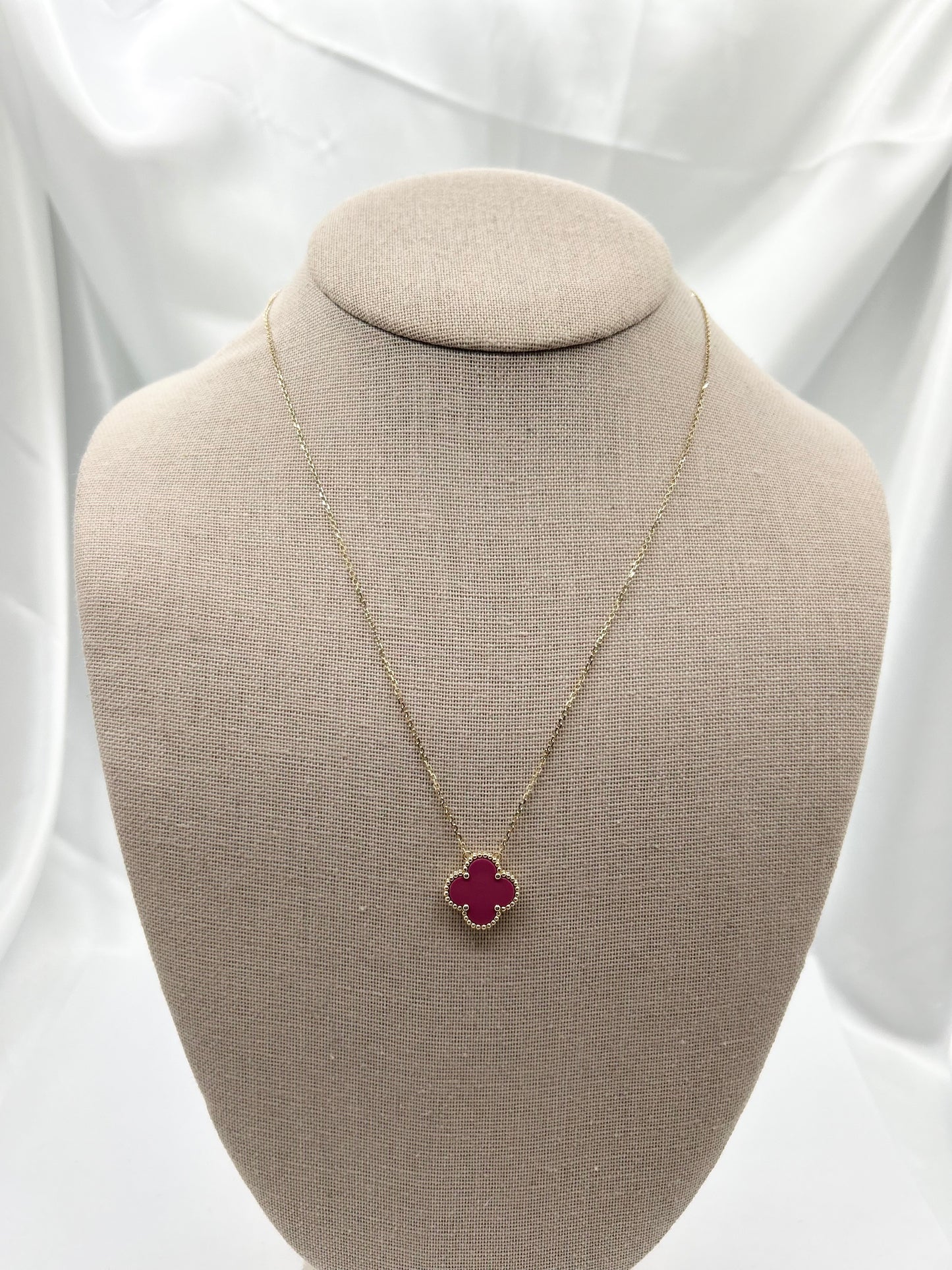 Solid Gold Four Leaf Clover Necklace, Mother Of Pearl, Onyx, Green, Turquoise & Pink
