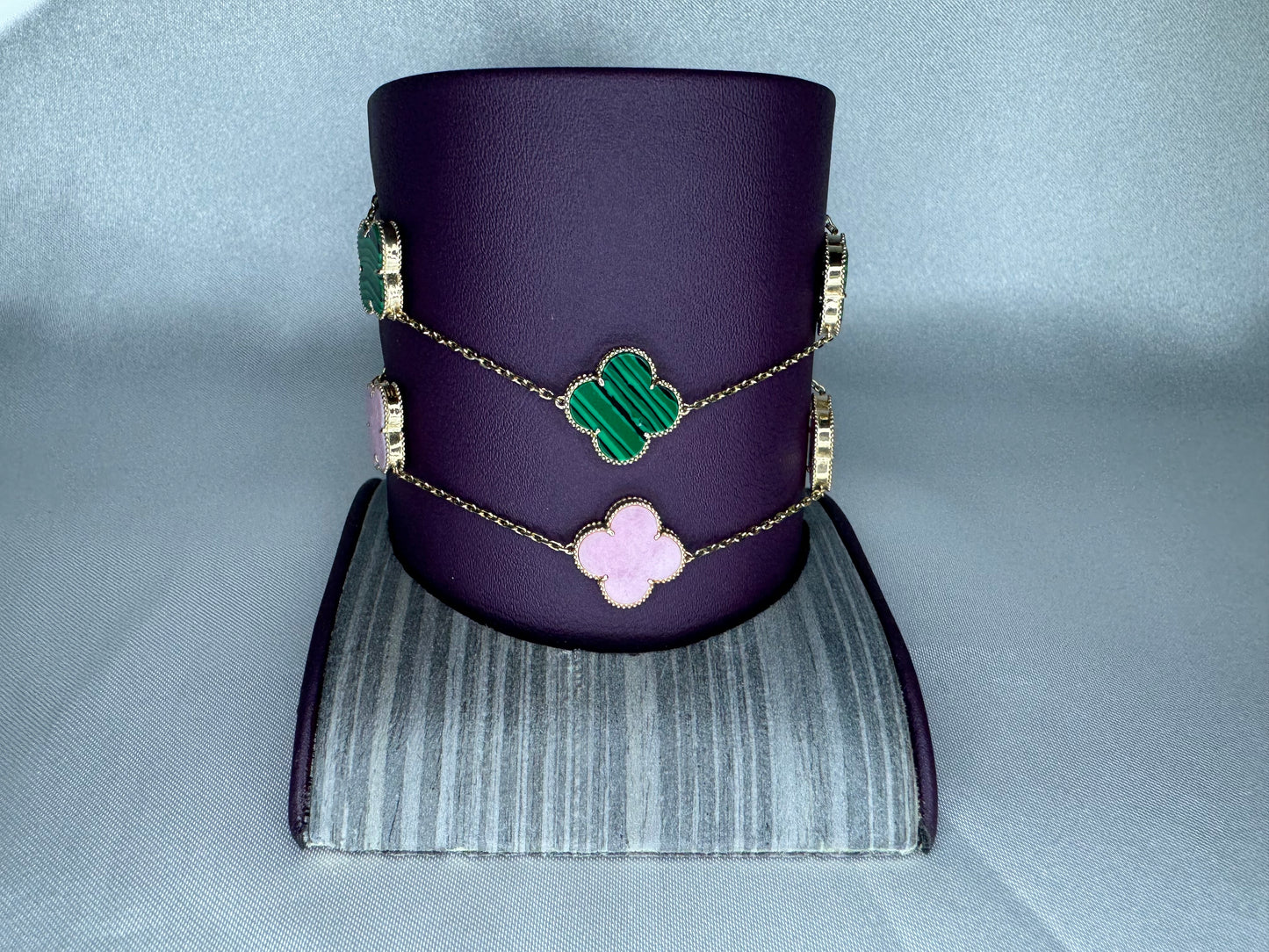 14k Gold Clover Green or Pink Bracelet