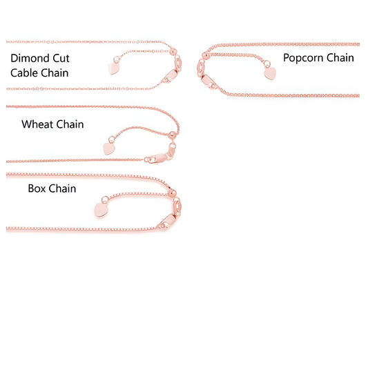 14K Solid Rose Gold Box, Cable, Wheat, Franco, Chain Adjustable, 0.7mm to 1.3mm Wide