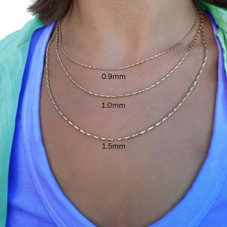14K Solid Yellow Gold Lumina Chain Necklace, 0.9mm to 2.1mm Wide