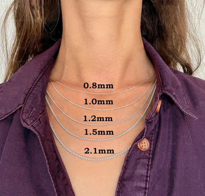 14K Solid White Gold Round Wheat Chain Necklace, 0.8mm to 2.1mm Wide