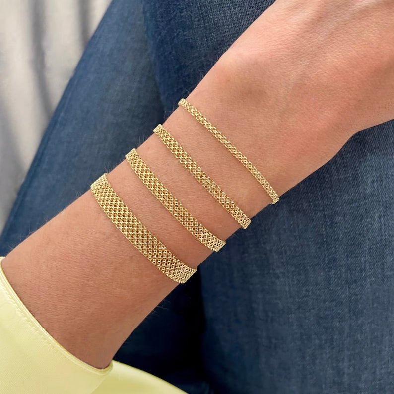 14K Solid Gold Bismark Bracelet, 2.5mm to 7.0mm Wide