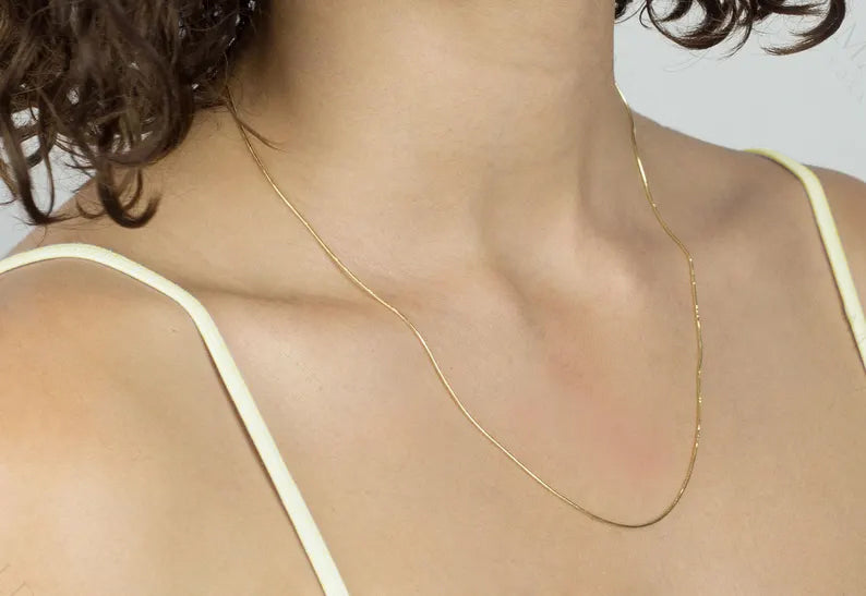 Solid 14K Yellow Gold Round Snake Chain Necklace, 0.7mm or 1mm Wide