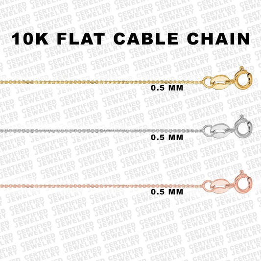 Solid 10k Diamond Cut Flat Cable Chain Necklace, 0.5mm Wide