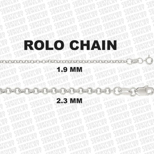 10K White Gold Rolo Chain Necklace, 2mm or 2.4mm Wide