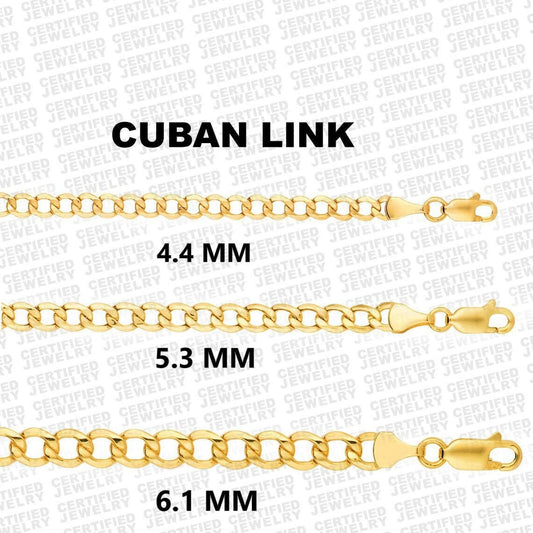 10K Gold Curb Cuban Chain Necklace, 4.4mm - 6.1mm Wide