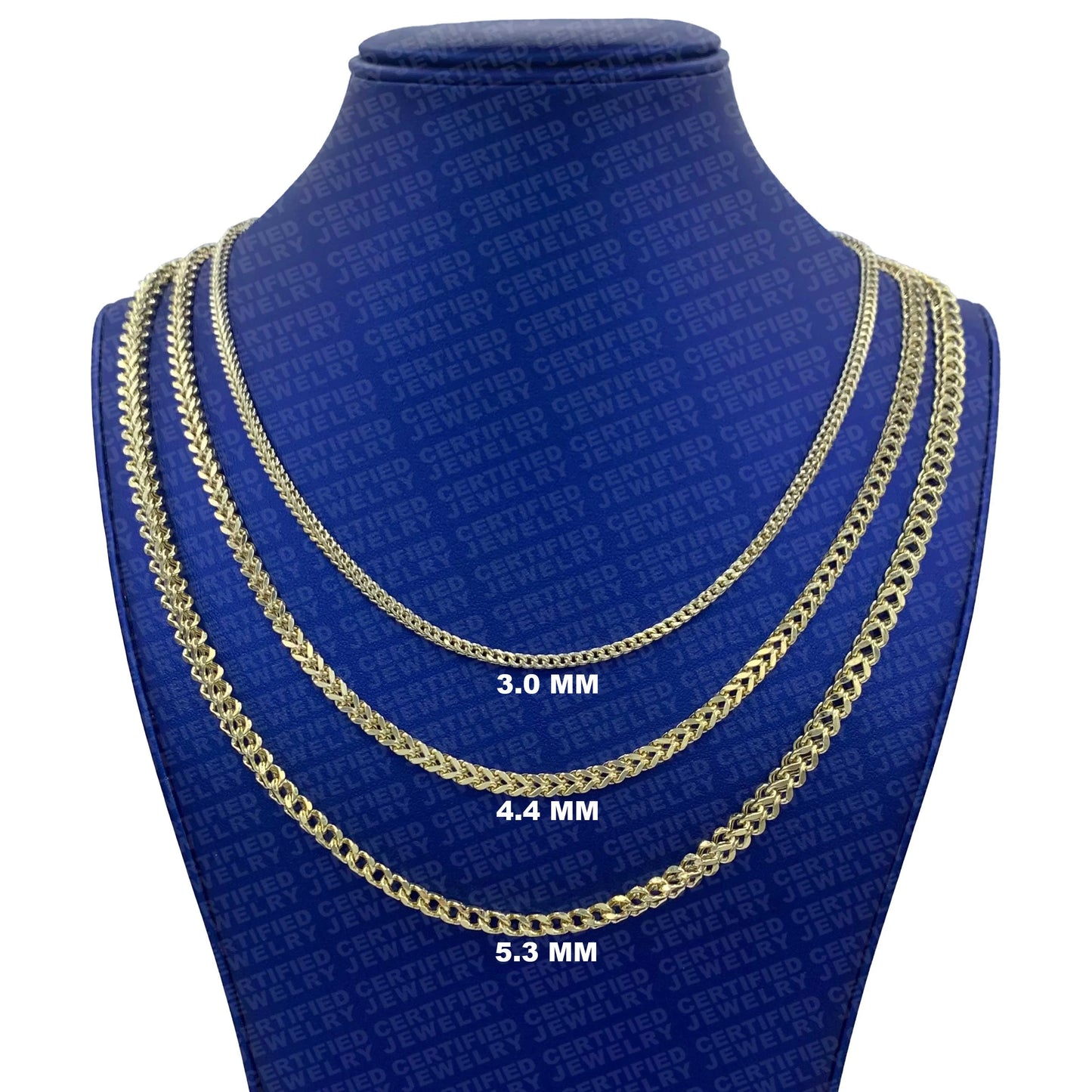 14K Yellow Gold Franco Chain Necklace, 3.2MM - 6.4MM Wide