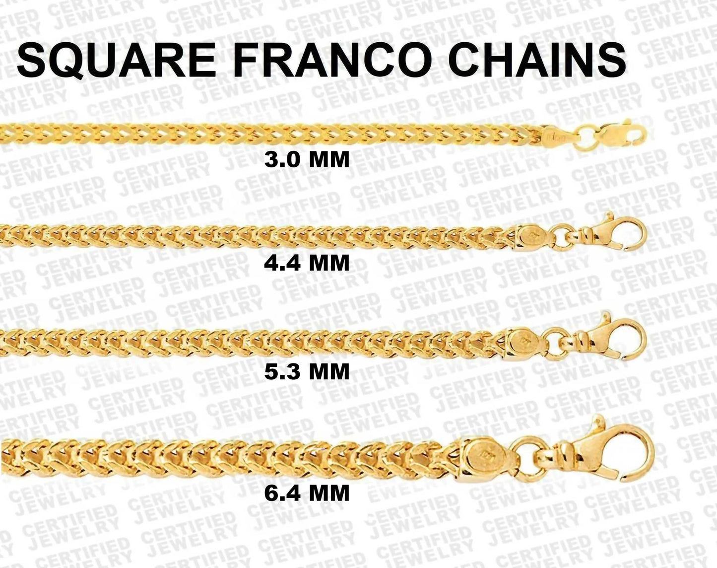 14K Yellow Gold Franco Chain Necklace, 3.2MM - 6.4MM Wide