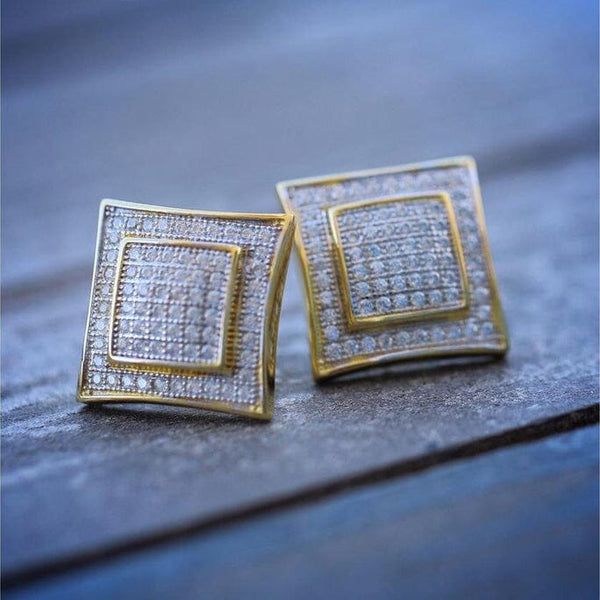 Men's 14K Gold and Sterling Silver Square Lab Diamond Earrings