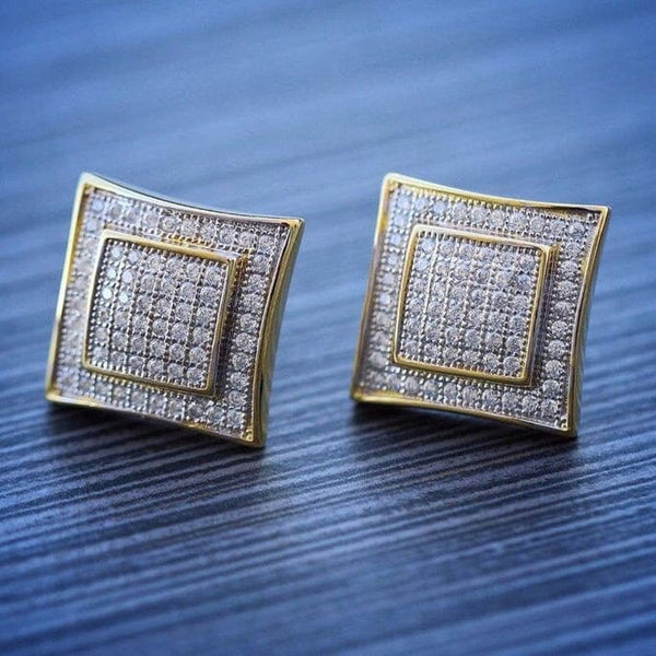 Men's 14K Gold and Sterling Silver Square Lab Diamond Earrings