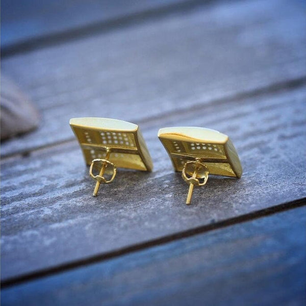 Men's 14K Gold and Sterling Silver Square Lab Diamond Earrings