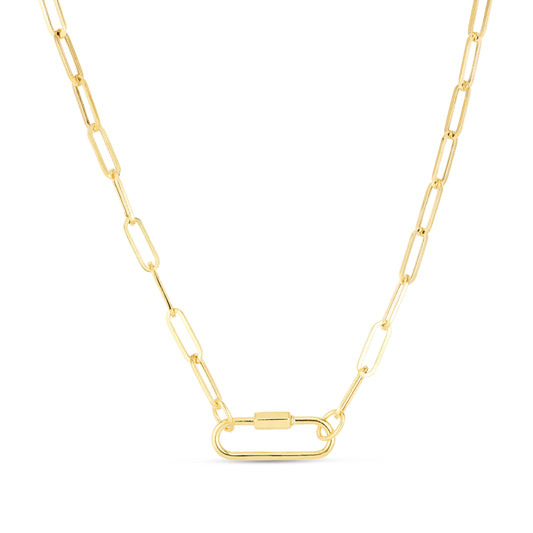 14k Yellow Gold Paperclip Classic Carabiner Necklace, 3.4mm Wide