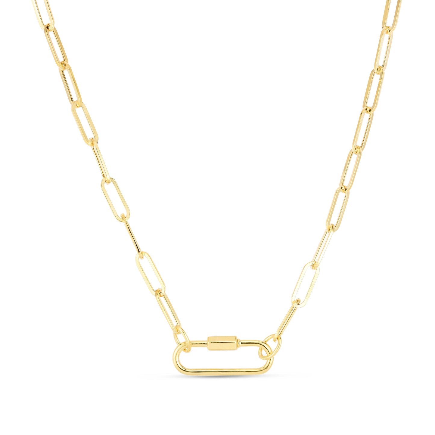 14k Yellow Gold Paperclip Classic Carabiner Necklace, 3.4mm Wide