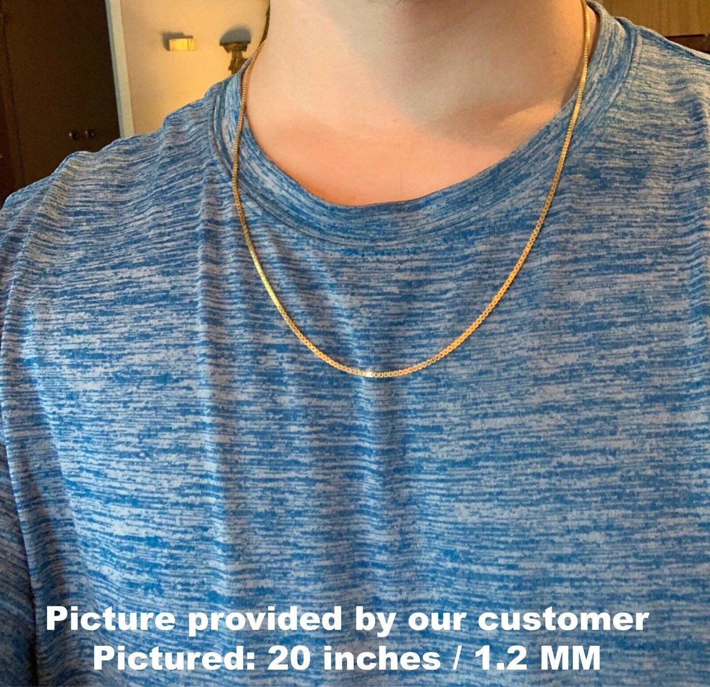 Solid 14K Yellow Gold Box Chain Necklace, 0.8mm To 1.6mm Wide