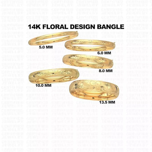 14K Yellow Gold Textured Bangle Bracelets, 5mm TO 13.5mm Wide.