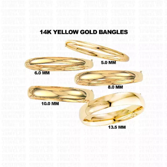 14K Yellow Gold Plain Comfort Fit Bangle Bracelet, 5mm TO 13.5mm Wide