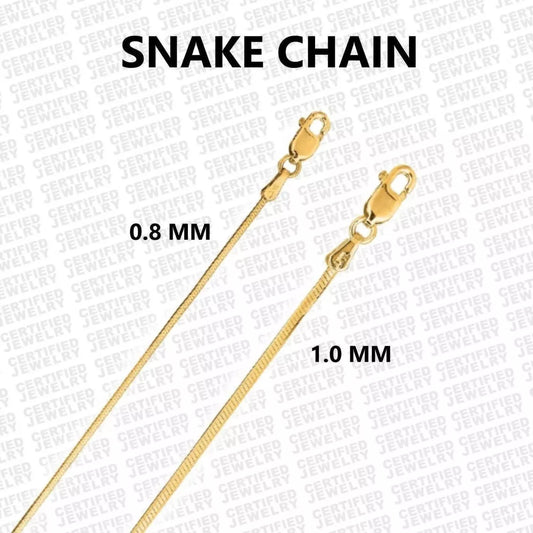 14K Solid Gold Octagonal Snake Chain Necklace, 0.8mm to 1.0mm Wide