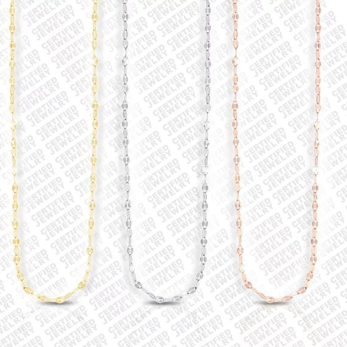 14K Gold Mirror Chain Necklace, 1.5mm Wide
