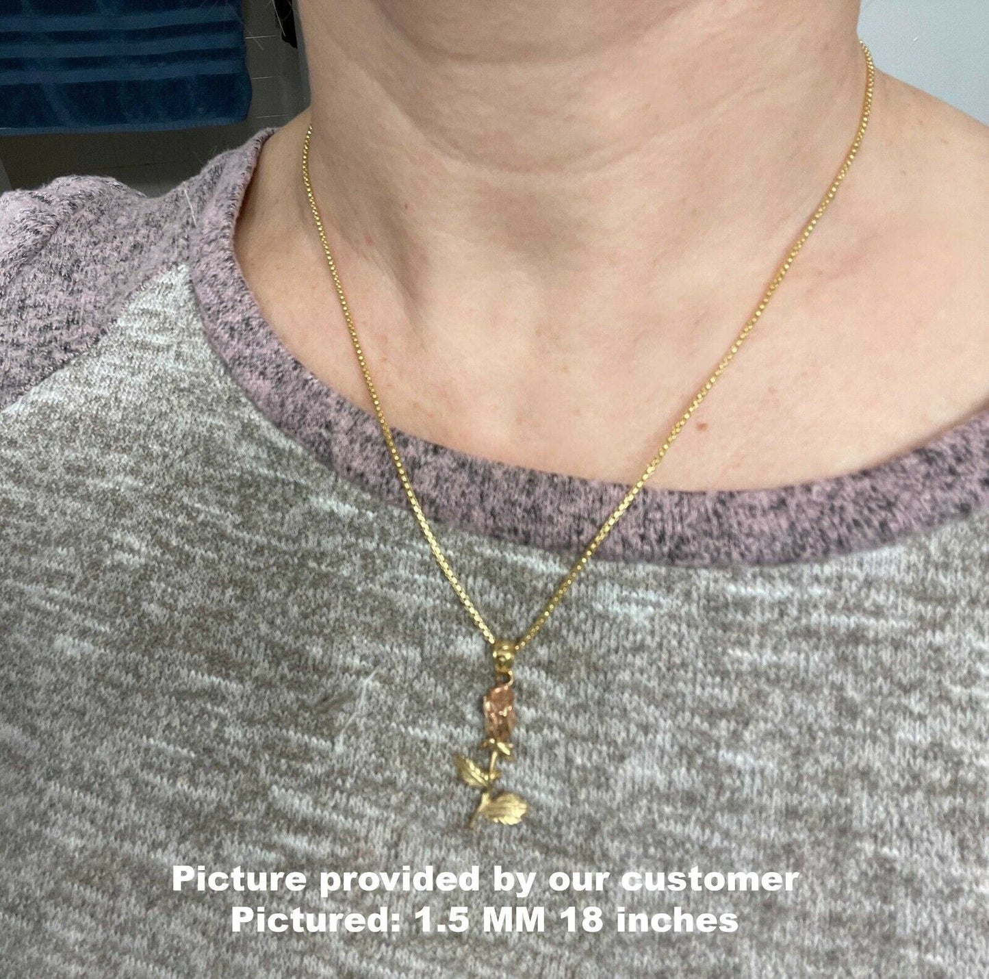 14K Yellow Gold Round Box Chain Necklace, 1.3mm To 3.5mm Wide.