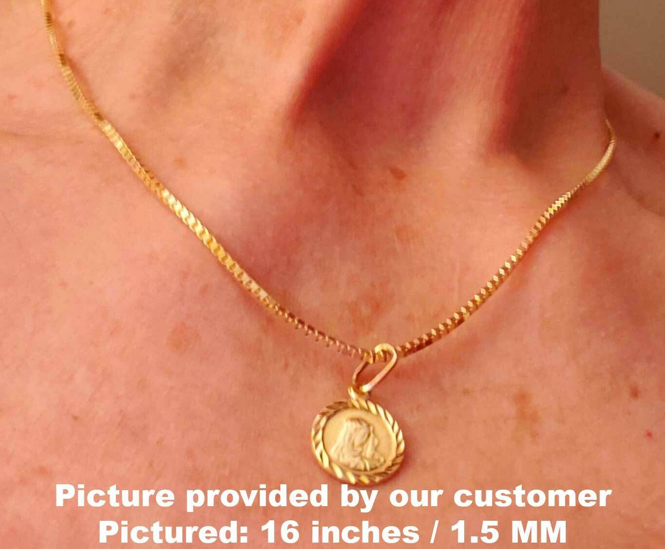 Solid 14K Yellow Gold Box Chain Necklace, 0.8mm To 1.6mm Wide