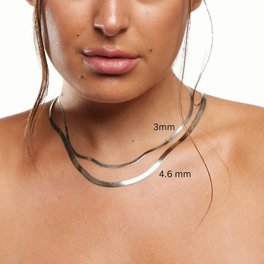 14K Solid White Gold Herringbone Chain Necklace, 3mm or 4.6mm Wide