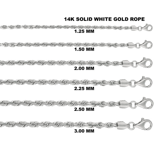 14K Solid White Gold Diamond Cut Rope Chain Necklace