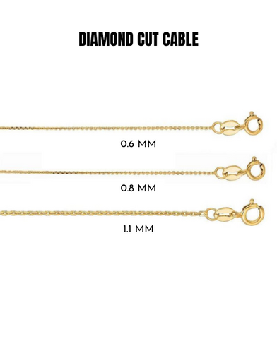 Solid 14K Yellow Gold Diamond Cut Cable Link Chain Necklace