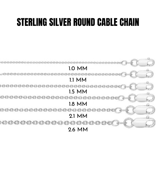925 Silver Italian Cable Chain Necklace, 1.0mm - 2.6mm Wide