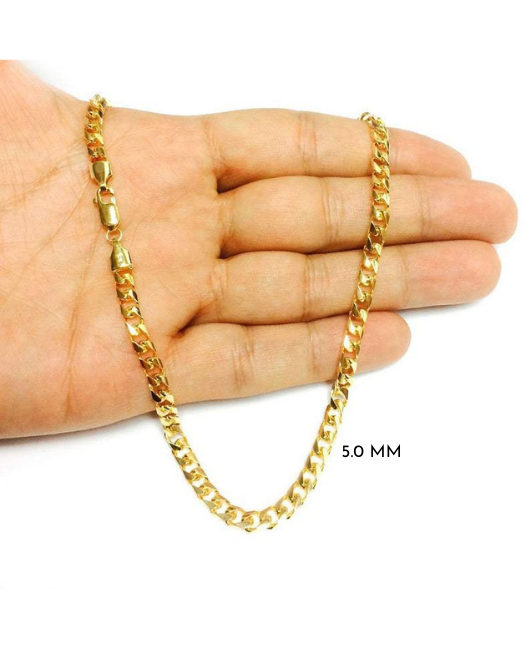 14K Solid Yellow Gold Miami Cuban Chain, 5.0mm to 6.7mm Wide