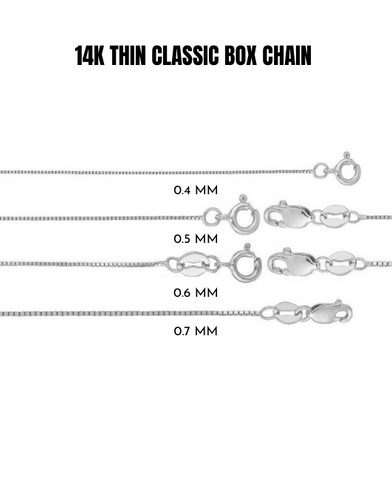 14K Solid White Gold Box Chain Necklace