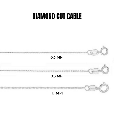 14K Solid White Gold Diamond Cut Cable Link Chain Necklace