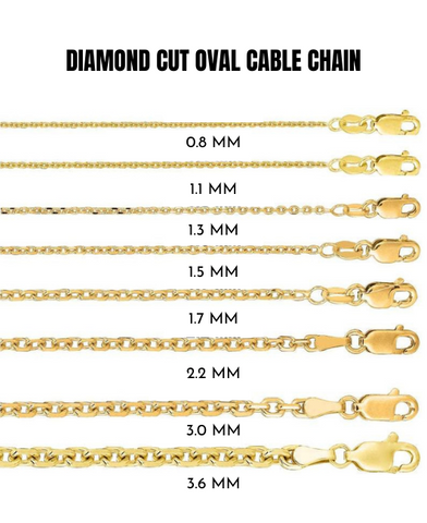 14K Yellow Gold Diamond Cut Oval Cable Link Chain Necklace