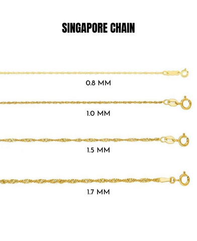 Solid 14K Yellow Gold Singapore Rope Chain Necklace