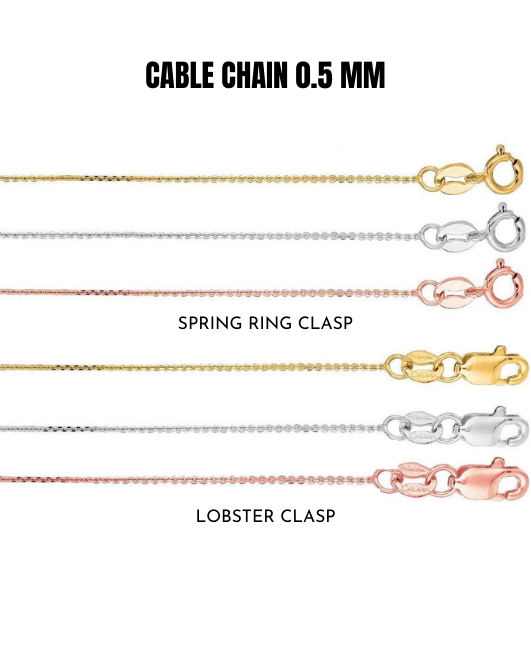 14k Solid Yellow, White or Rose Gold Diamond Cut Cable Chain Necklace, 0.5mm Wide