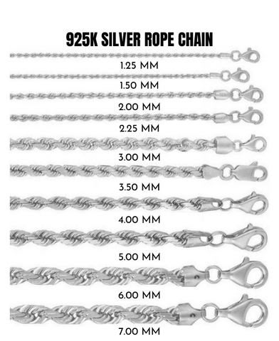 925 Silver Rhodium Rope Chain Chain Necklace