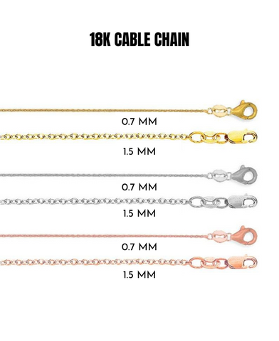 18K Solid Yellow, White Or Rose Gold Cable Chain Necklace