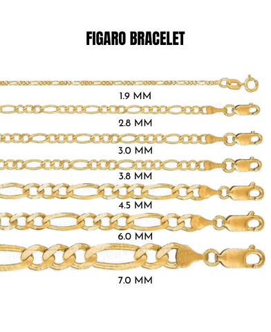 Solid 14K Yellow Gold Figaro Chain Bracelet
