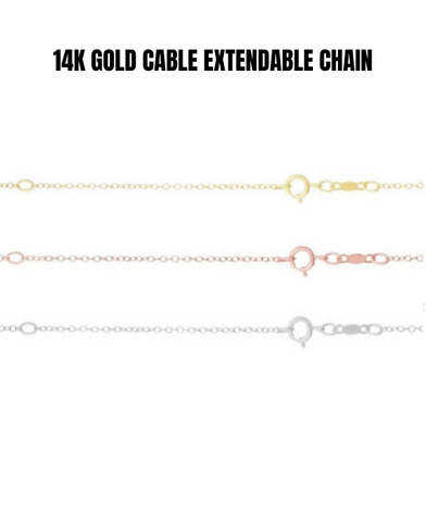 14k Solid Gold Extendable Cable Link Chain Necklace